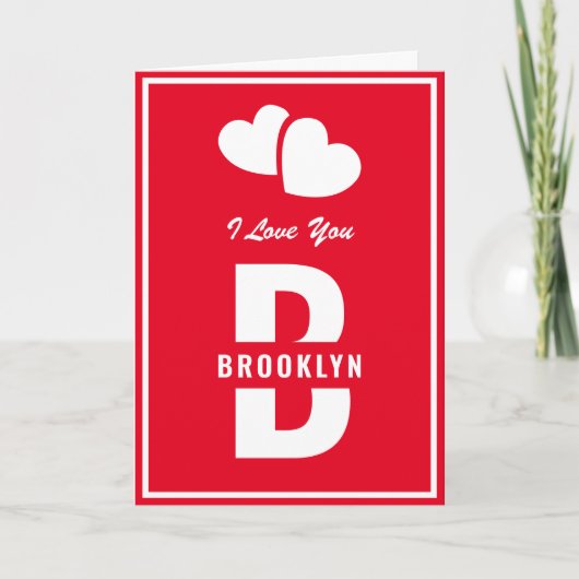 モノグラムハッピーバレンタインデーレッドホワイトヒップスター カード (正面)