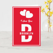 モノグラムハッピーバレンタインデーレッドホワイトヒップスター カード (黄色い花)