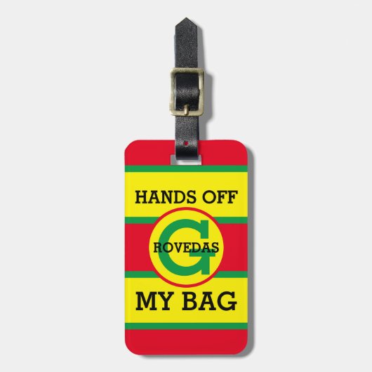 モノグラムハンズオフ私のバッグ文字オンレッドイエローグリーン ラゲッジタグ (正面縦)