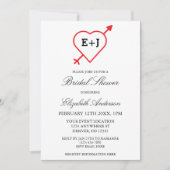 モノグラムハートおよび矢印ブライダルシャワー 招待状 (正面)