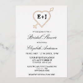 モノグラムハートおよび矢印ブライダルシャワー 箔招待状