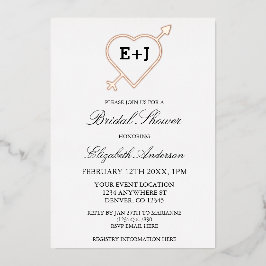 モノグラムハートおよび矢印ブライダルシャワー 箔招待状
