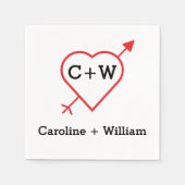 モノグラムハートと矢印 スタンダードカクテルナプキン (正面)