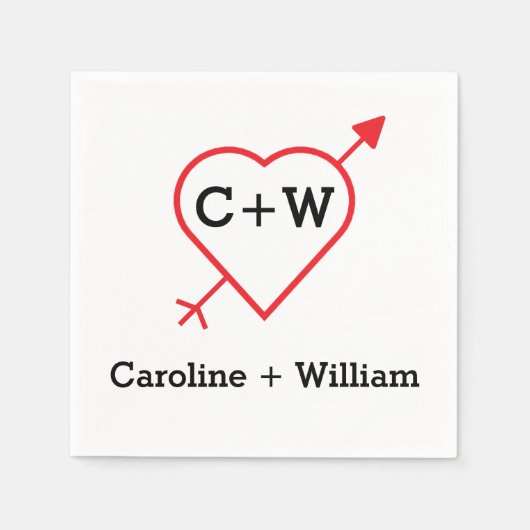 モノグラムハートと矢印 スタンダードカクテルナプキン (正面)