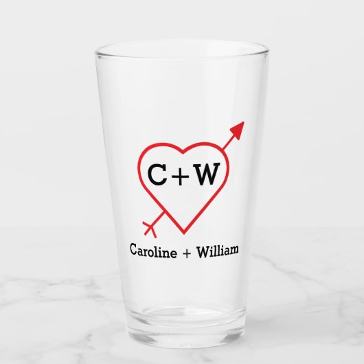 モノグラムハートと矢印 タンブラーグラス (正面)