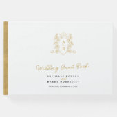 モノグラムハートの紋章手描き白結婚の ゲストブック (正面)