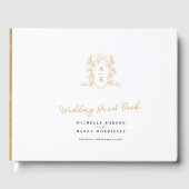 モノグラムハートの紋章手描き白結婚の ゲストブック (正面)