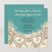 モノグラムハートオンザビーチ結婚式招待状 招待状 (正面/裏面)