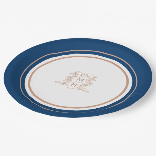 モノグラムハートクラウンバラ金ゴールド結婚ズ ペーパープレート (アングル)