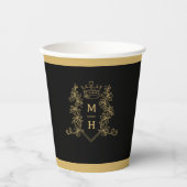 モノグラムハートクラウンブラック金ゴールド結婚ズ 紙コップ (正面)