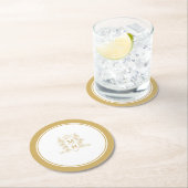 モノグラムハートクラウン結婚冠金ゴールド ラウンドペーパーコースター (インサイチュ)