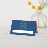 モノグラムハートクレスト紺色バラ金ゴールド結婚ズ プレイスカード (正面)