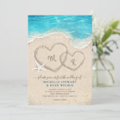 モノグラムハートズインザサンドビーチ結婚式 招待状 (スタンド正面)