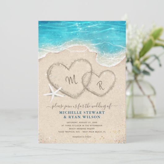 モノグラムハートズインザサンドビーチ結婚式 招待状 (スタンド正面)
