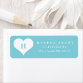 モノグラムハートティール（緑がかった色）ブルー差出人住所 ラベル (インサイチュ)