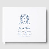 モノグラムハート紋手描き青結婚白 ゲストブック (正面)