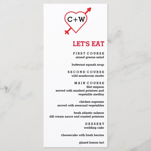 モノグラムハート結婚と矢印 メニュー (正面)