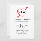 モノグラムハート結婚と矢印 招待状 (正面)