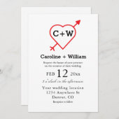 モノグラムハート結婚と矢印 招待状 (正面/裏面)