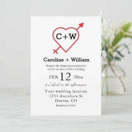 モノグラムハート結婚と矢印 招待状