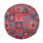 モノグラムハート&スターズパターンピンク 野球ボール (正面)