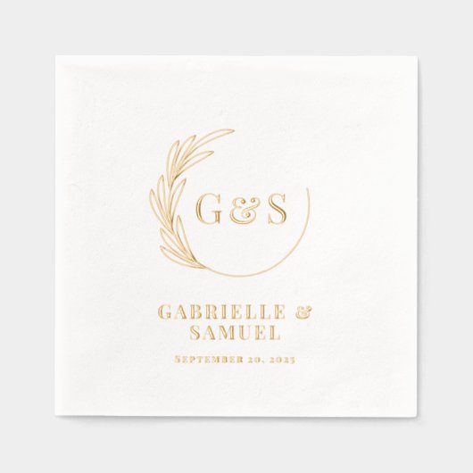 モノグラムハーフリース葉ゴールドフォイル 箔ナプキン (正面)