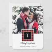 モノグラムバッファロープレイドレッドブラックメリークリスマス シーズンカード (正面)