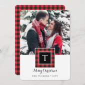 モノグラムバッファロープレイドレッドブラックメリークリスマス シーズンカード (正面/裏面)