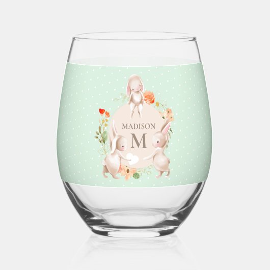 モノグラムバニーウサギフローライースターパーソナライズされた ステムなしワイングラス (裏面)