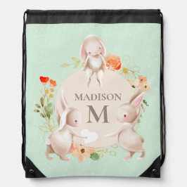 モノグラムバニーウサギフローライースターパーソナライズされた ナップサック