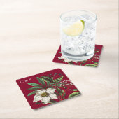 モノグラムバモダンルガンディーレッドクリスマスバラ スクエアペーパーコースター (インサイチュ)
