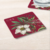 モノグラムバモダンルガンディーレッドクリスマスバラ スクエアペーパーコースター (アングル)