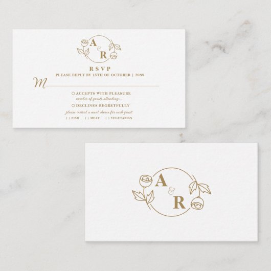 モノグラムバラエレガントクラシック、フローラ結婚式RSVP エンクロージャーカード (正面/裏面)