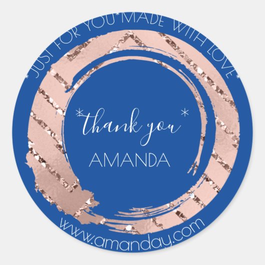 モノグラムバラサンキューくもの巣ブティックショップブルー ラウンドシール (正面)