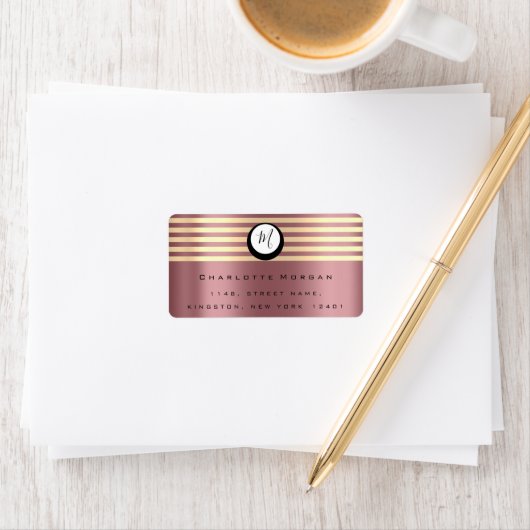 モノグラムバラシャンパイニュ金ゴールドRSVPストライプ赤面 ラベル (インサイチュ)