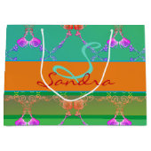 モノグラムバラハートアプリコットティール（緑がかった色）アンドモス ラージペーパーバッグ (正面)