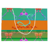 モノグラムバラハートアプリコットティール（緑がかった色）アンドモス ラージペーパーバッグ (裏面)