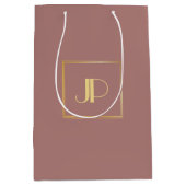 モノグラムバラモダン金ゴールドエレガントテンプレート ミディアムペーパーバッグ (正面)