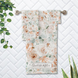 モノグラムバラユーカリ離れスグリーンリーフローラ バスタオルセット