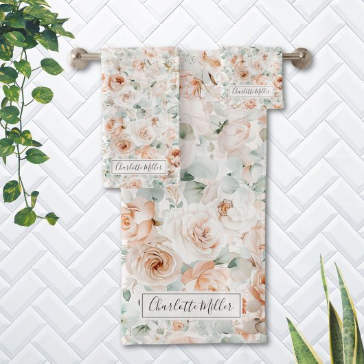 モノグラムバラユーカリ離れスグリーンリーフローラ バスタオルセット