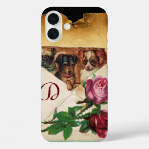 モノグラムバラ付き3つのdggies iPhone 16 plusケース