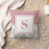 モノグラムバラ赤面ピンクパターン クッション (ブランケット)