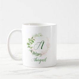 モノグラムバラ金ゴールドおよびグリーン幾何学リース コーヒーマグカップ