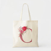 モノグラムバラ金ゴールドアルファベットC水彩花 トートバッグ (正面)