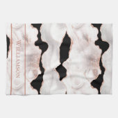 モノグラムバラ金ゴールドグリッターアガート白黒スワール キッチンタオル (横)