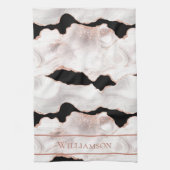 モノグラムバラ金ゴールドグリッターアガート白黒スワール キッチンタオル (縦)