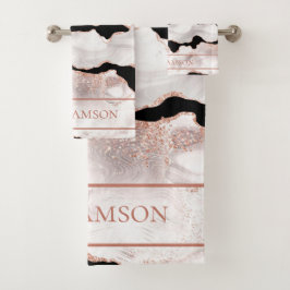 モノグラムバラ金ゴールドグリッターアガート白黒スワール バスタオルセット