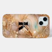 モノグラムバラ金ゴールドグリッターマーブル Case-Mate iPhoneケース (裏面 (横))