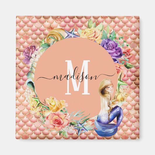 モノグラムバラ金ゴールドグリッターマーメイドはかりで測おもしろいマグン マグネット (正面)