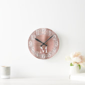 モノグラムバラ金ゴールドシルバーグリッターグラム ラウンド壁時計 (ホーム)